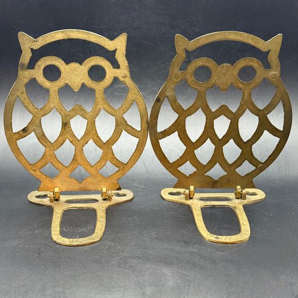 Vintage Brass Folding Owl bookends pair - Picture 2 of 6